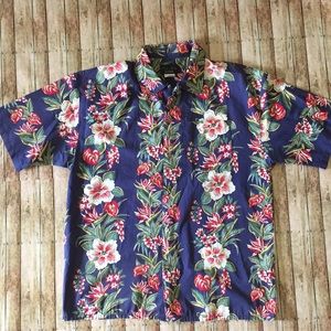 Vintage Del Mar California Blue Floral Hawaiian Print Button Down Shirt XL